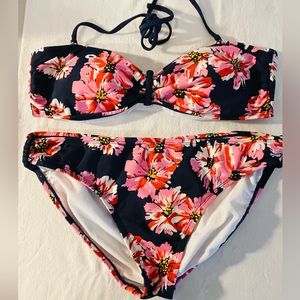 Tommy Hilfiger Two Piece Swimsuit Blue With Flowers Size L
